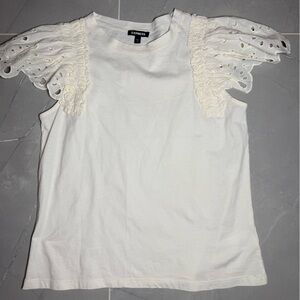 Express White Short Sleeve Top with Lace Detail